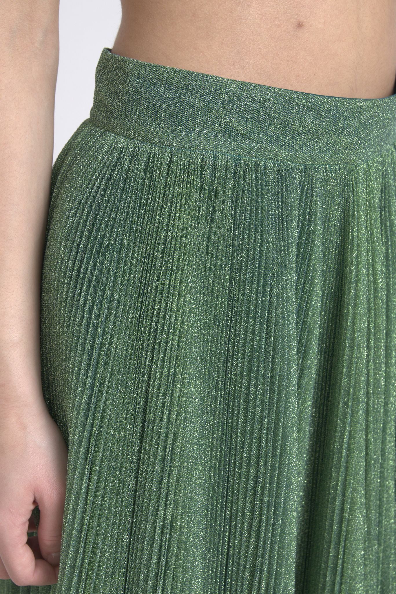 Dolce & Gabbana Enchanting Metallic Green Pleated A-Line Skirt Dolce & Gabbana