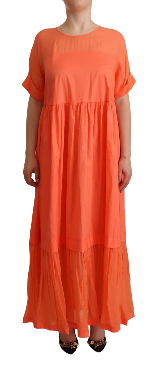 Twinset Elegant Coral Maxi Dress with Short Sleeves Twinset