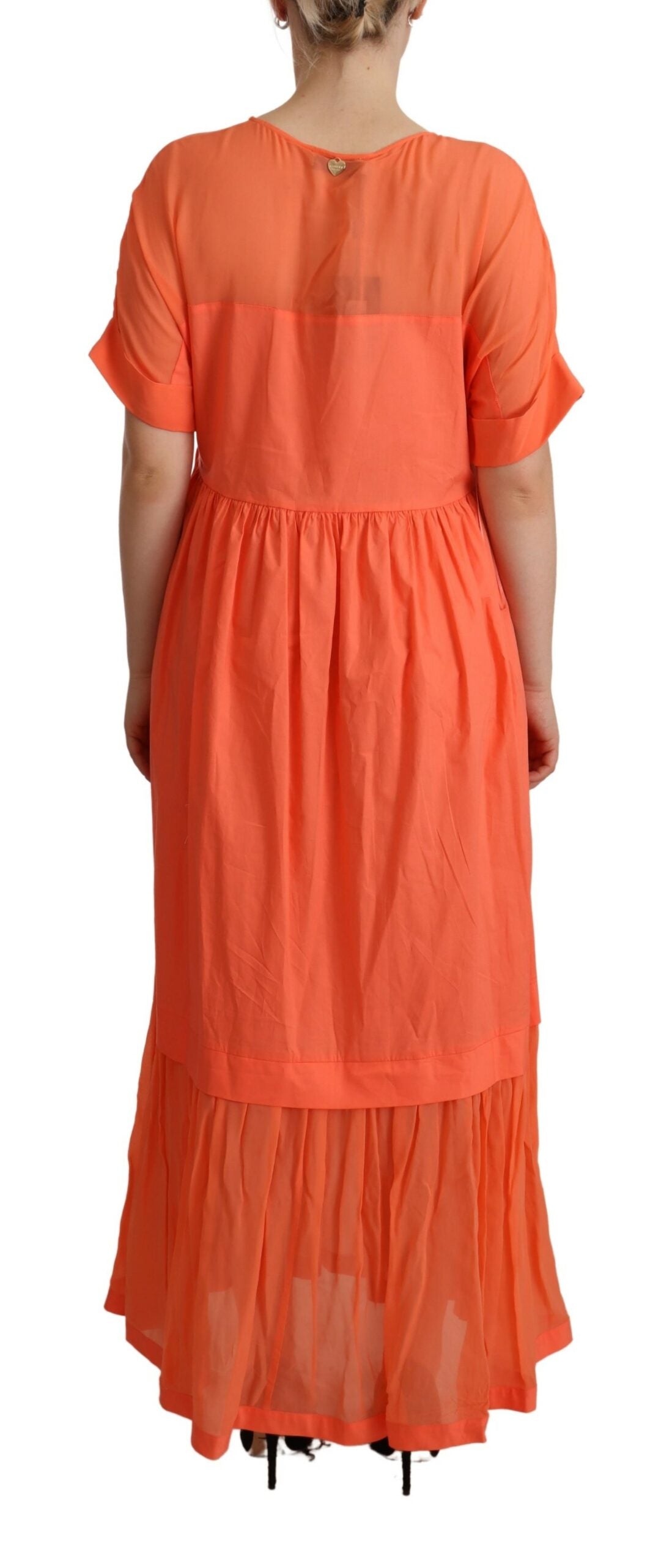 Twinset Elegant Coral Maxi Dress with Short Sleeves Twinset