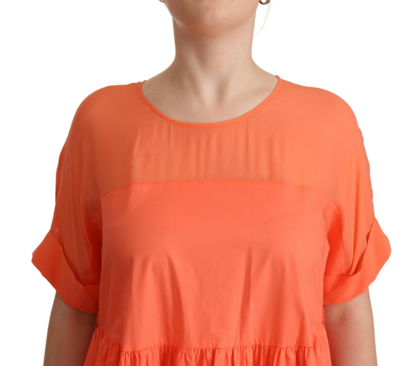 Twinset Elegant Coral Maxi Dress with Short Sleeves Twinset