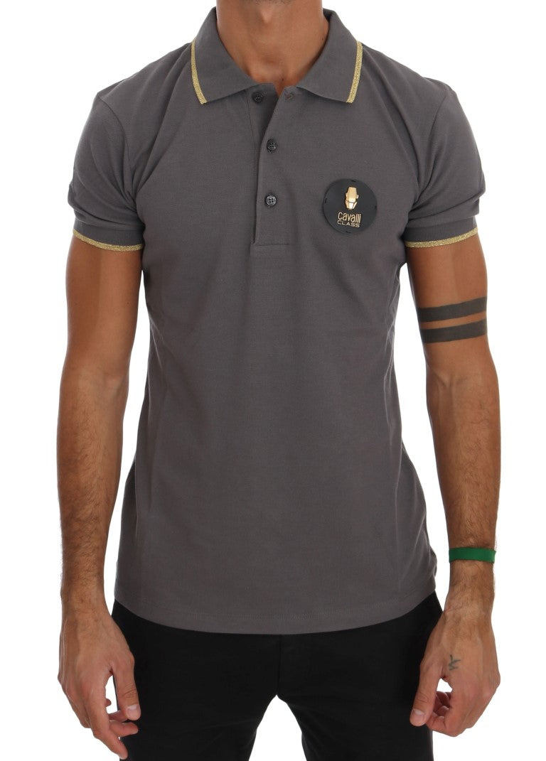 Roberto Cavalli Elegant Grey Cotton Polo Shirt Roberto Cavalli