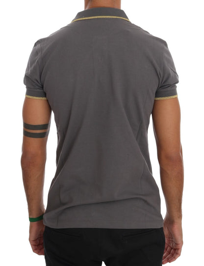 Roberto Cavalli Elegant Grey Cotton Polo Shirt Roberto Cavalli