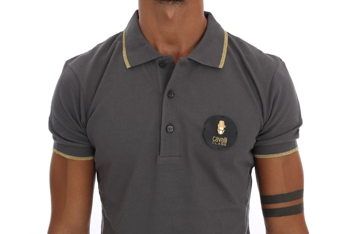 Roberto Cavalli Elegant Grey Cotton Polo Shirt Roberto Cavalli