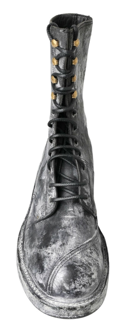 Dolce & Gabbana Chic Black Lace-Up Boots with Gray White Fade Dolce & Gabbana