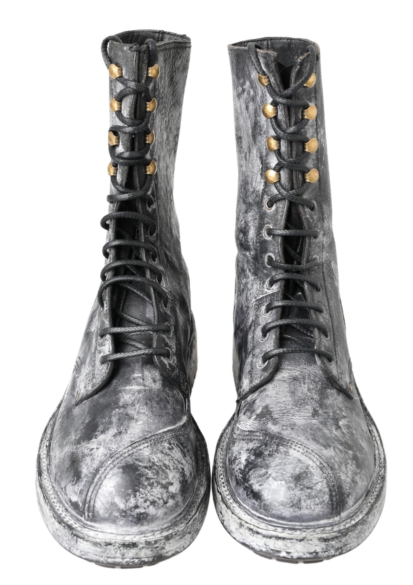 Dolce & Gabbana Chic Black Lace-Up Boots with Gray White Fade Dolce & Gabbana