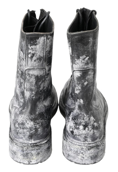 Dolce & Gabbana Chic Black Lace-Up Boots with Gray White Fade Dolce & Gabbana