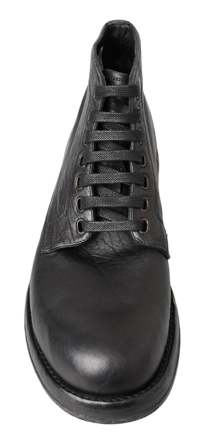 Dolce & Gabbana Equisite Black Lace-Up Leather Boots Dolce & Gabbana