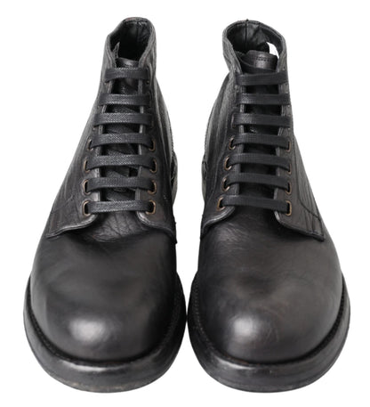 Dolce & Gabbana Equisite Black Lace-Up Leather Boots Dolce & Gabbana