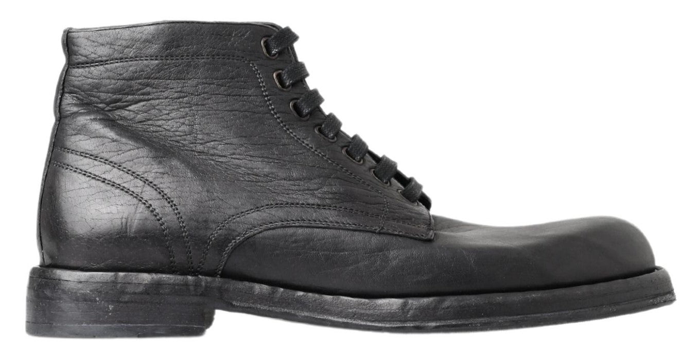 Dolce & Gabbana Equisite Black Lace-Up Leather Boots Dolce & Gabbana