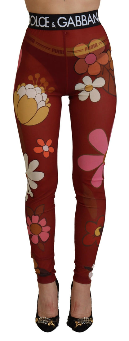 Dolce & Gabbana Floral Red High Waist Leggings Dolce & Gabbana