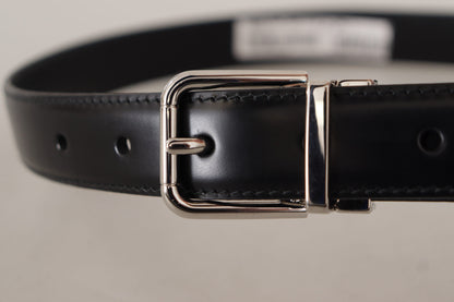 Dolce & Gabbana Sleek Black Leather Belt with Metal Buckle Dolce & Gabbana