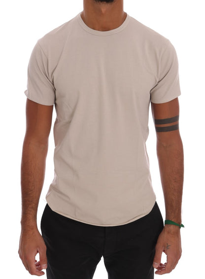 Daniele Alessandrini Beige Cotton Blend Crew Neck Tee Daniele Alessandrini