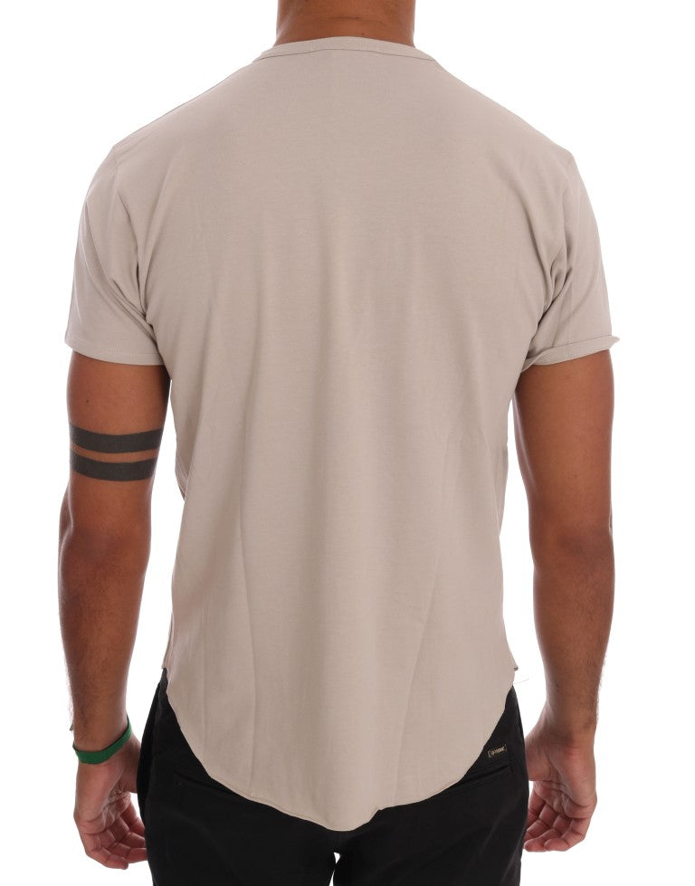 Daniele Alessandrini Beige Cotton Blend Crew Neck Tee Daniele Alessandrini