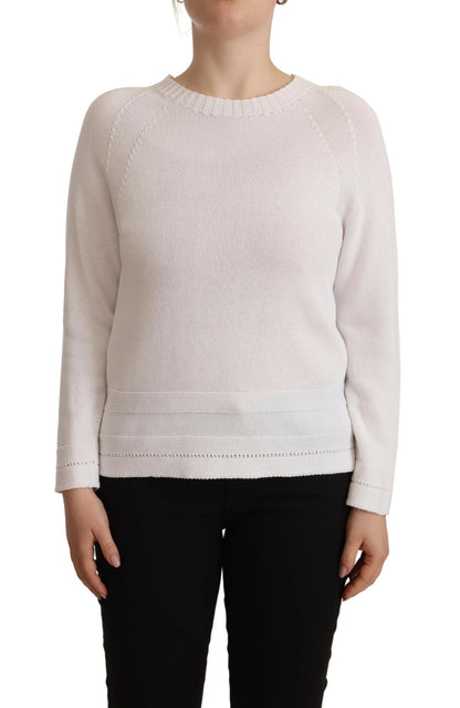 Alpha Studio Elegant White Cotton Pullover Sweater Alpha Studio