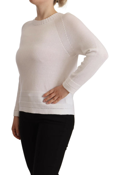 Alpha Studio Elegant White Cotton Pullover Sweater Alpha Studio