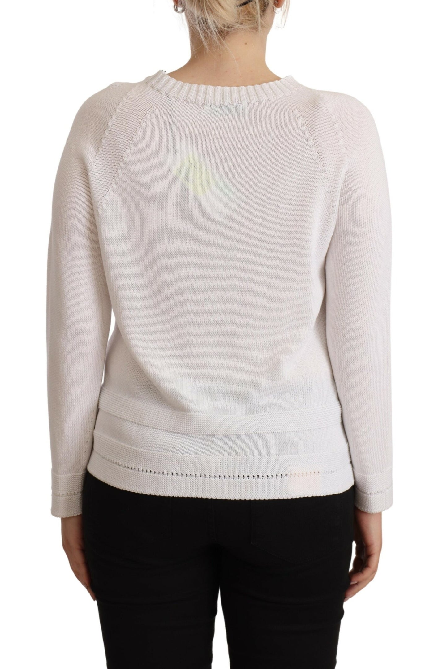 Alpha Studio Elegant White Cotton Pullover Sweater Alpha Studio