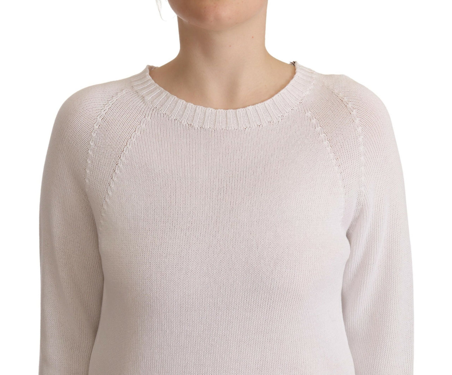 Alpha Studio Elegant White Cotton Pullover Sweater Alpha Studio