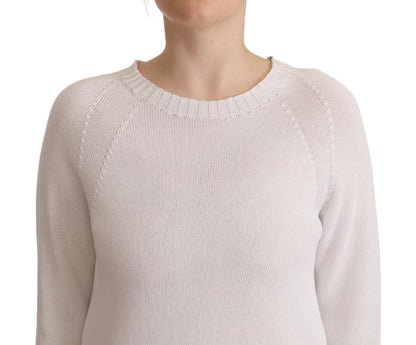 Alpha Studio Elegant White Cotton Pullover Sweater Alpha Studio