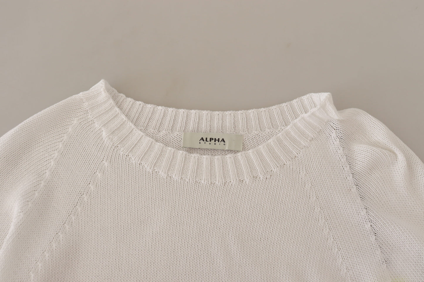 Alpha Studio Elegant White Cotton Pullover Sweater Alpha Studio