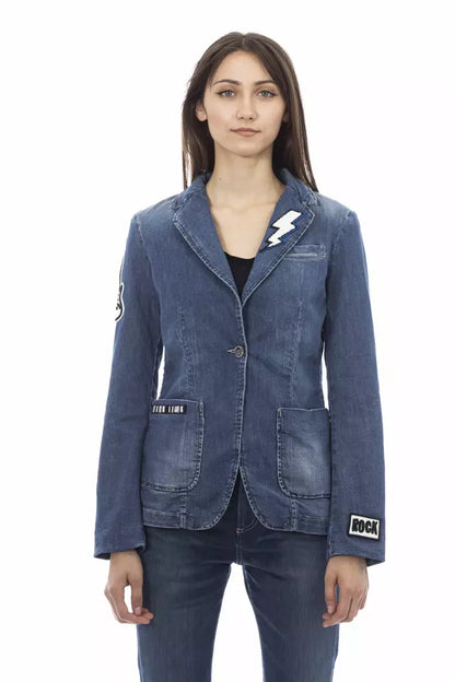 Baldinini Trend Blue Cotton Women Jacket Baldinini Trend