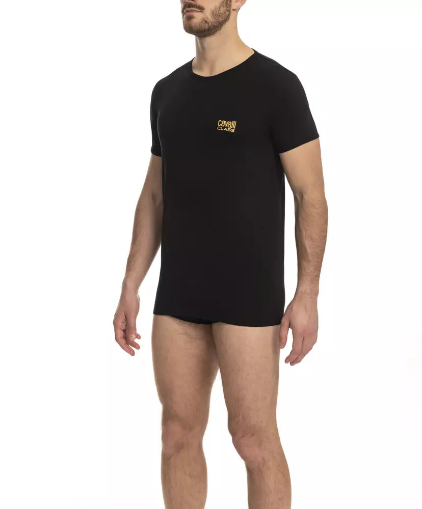 Cavalli Class Black Cotton Men T-Shirt Cavalli Class