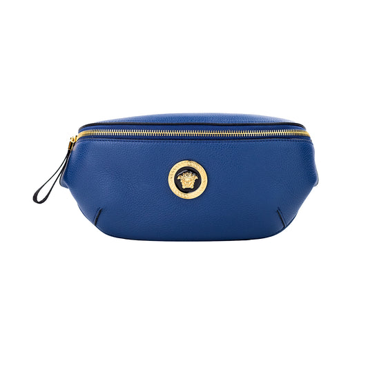 Versace Small Navy Calf Leather Medusa Pendant Fanny Waist Pack Belt Bag Versace