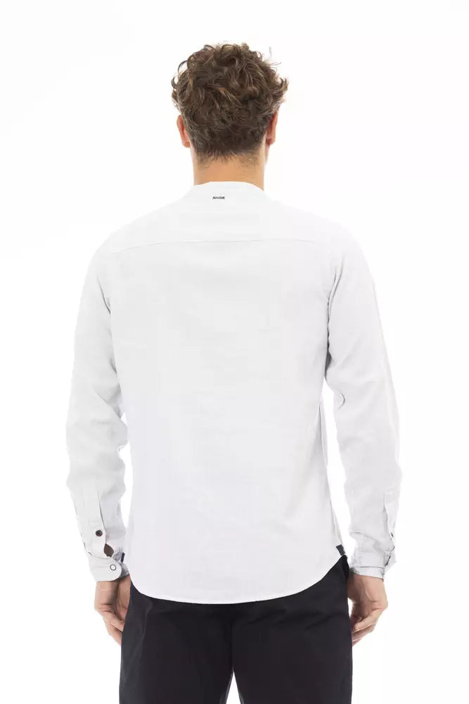 Baldinini Trend White Linen Men Shirt Baldinini Trend