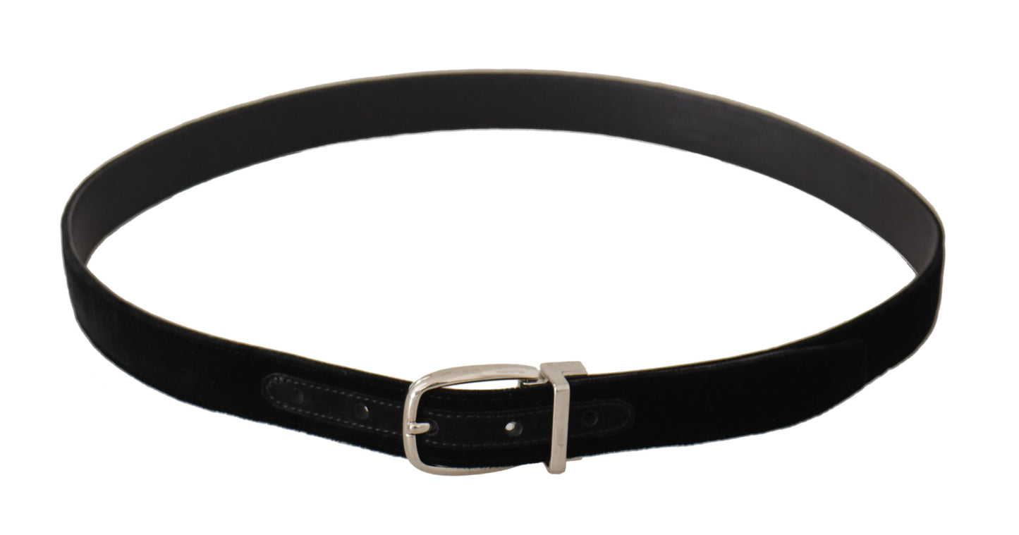 Dolce & Gabbana Elegant Velvet Black Belt with Logo Buckle Dolce & Gabbana