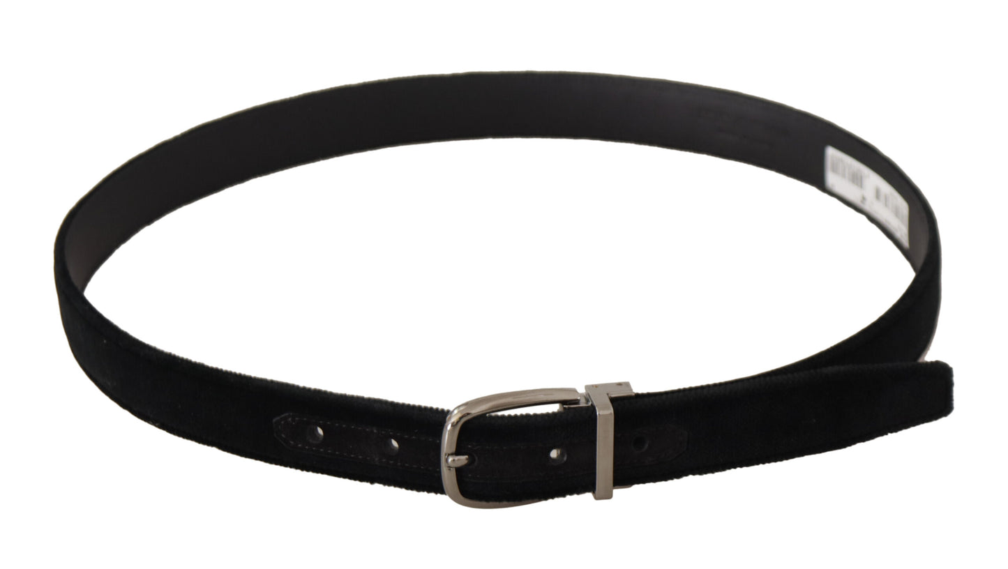 Dolce & Gabbana Elegant Black Velvet Engraved Buckle Belt Dolce & Gabbana