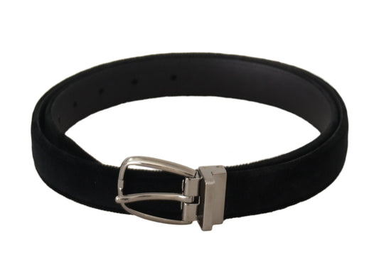 Dolce & Gabbana Elegant Black Velvet Engraved Buckle Belt Dolce & Gabbana