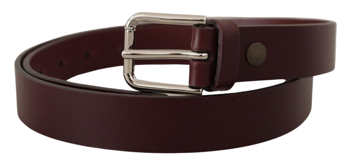 Dolce & Gabbana Maroon Luxe Leather Belt with Metal Buckle Dolce & Gabbana