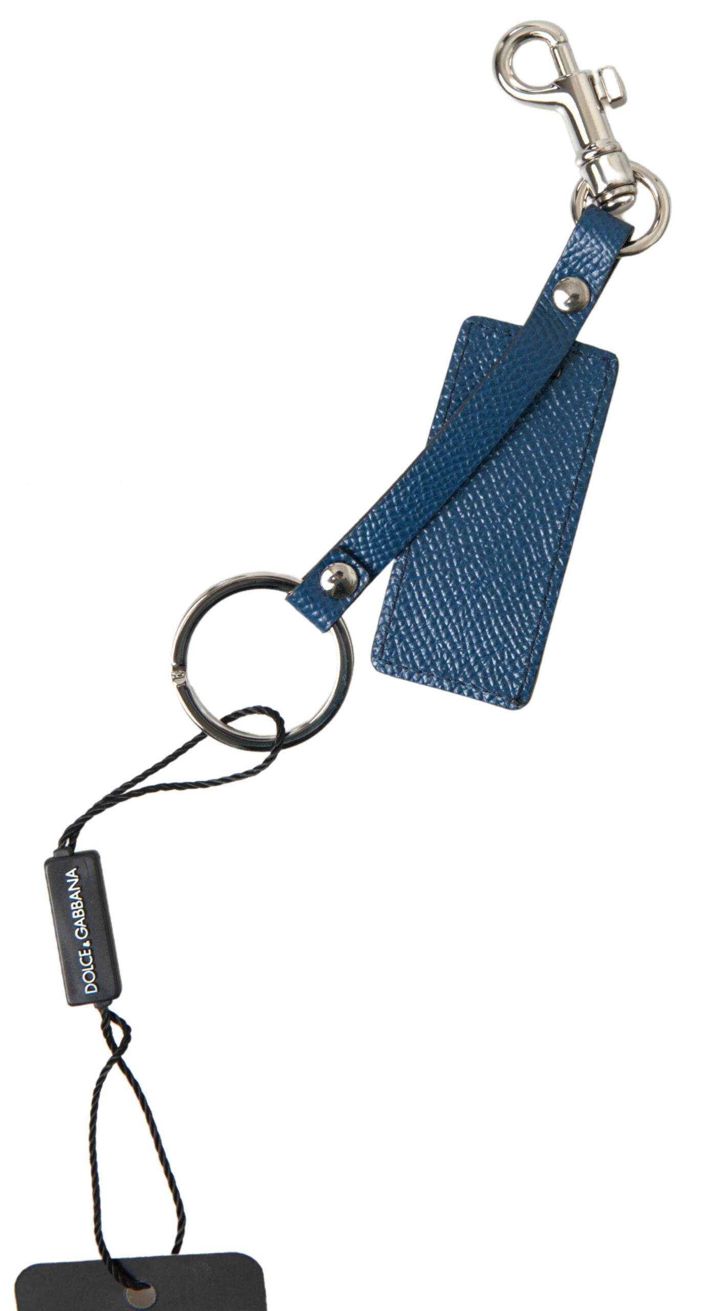 Dolce & Gabbana Elegant Blue Leather Keychain with Silver Accents