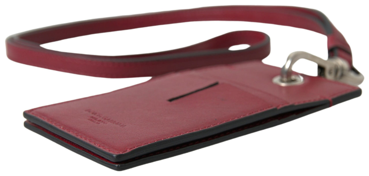 Dolce & Gabbana Elegant Red Leather Cardholder with Lanyard Dolce & Gabbana