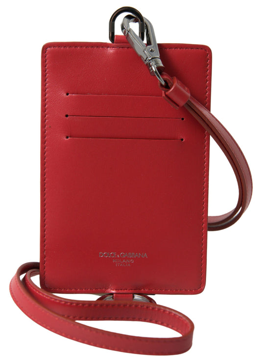 Dolce & Gabbana Elegant Red Leather Lanyard Card Holder Dolce & Gabbana