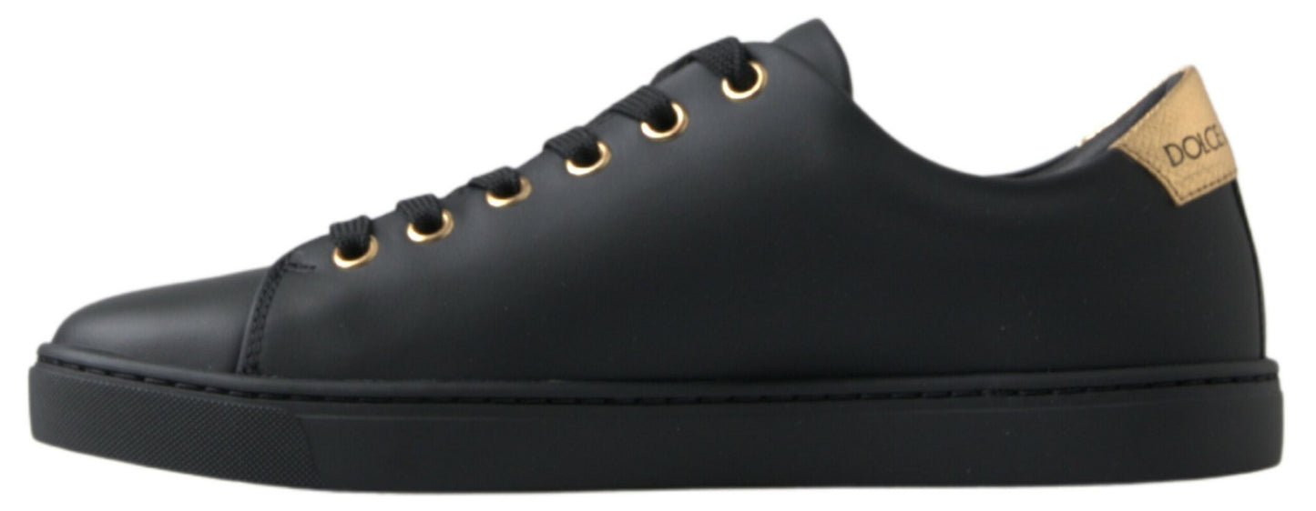 Dolce & Gabbana Black Gold Leather Classic Sneakers Dolce & Gabbana