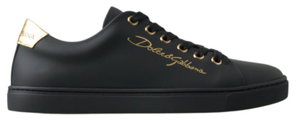 Dolce & Gabbana Black Gold Leather Classic Sneakers Dolce & Gabbana