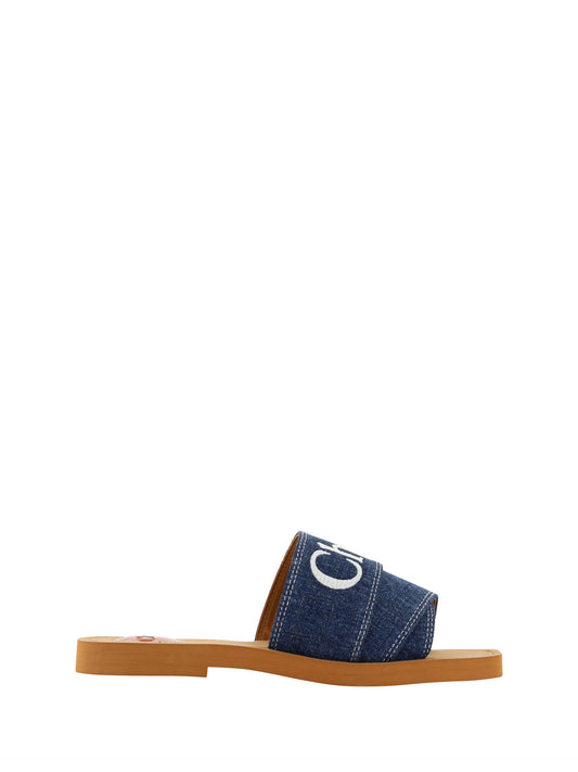 Chloé Sumptuous Cotton Woody Slide Sandals in Denim Blue Chloé