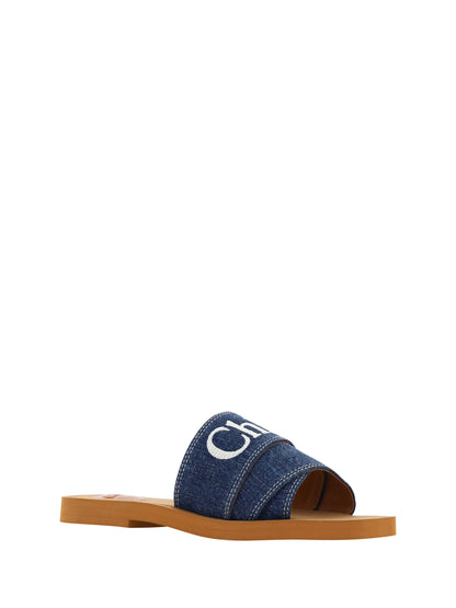 Chloé Sumptuous Cotton Woody Slide Sandals in Denim Blue Chloé