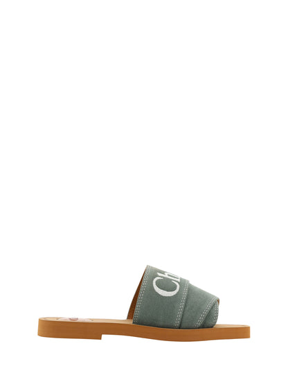 Chloé Elegant Forest Green Cotton Slides Chloé