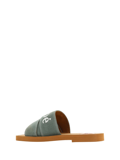 Chloé Elegant Forest Green Cotton Slides Chloé