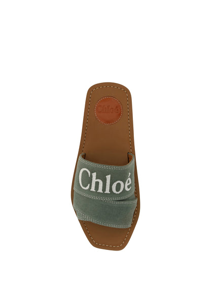 Chloé Elegant Forest Green Cotton Slides Chloé