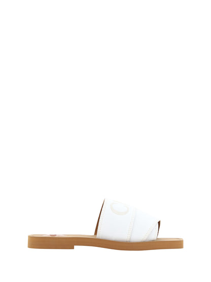 Chloé Elegant White Cotton Slide Sandals Chloé