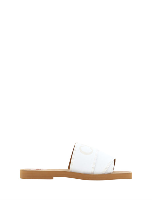 Chloé Elegant White Cotton Slide Sandals Chloé