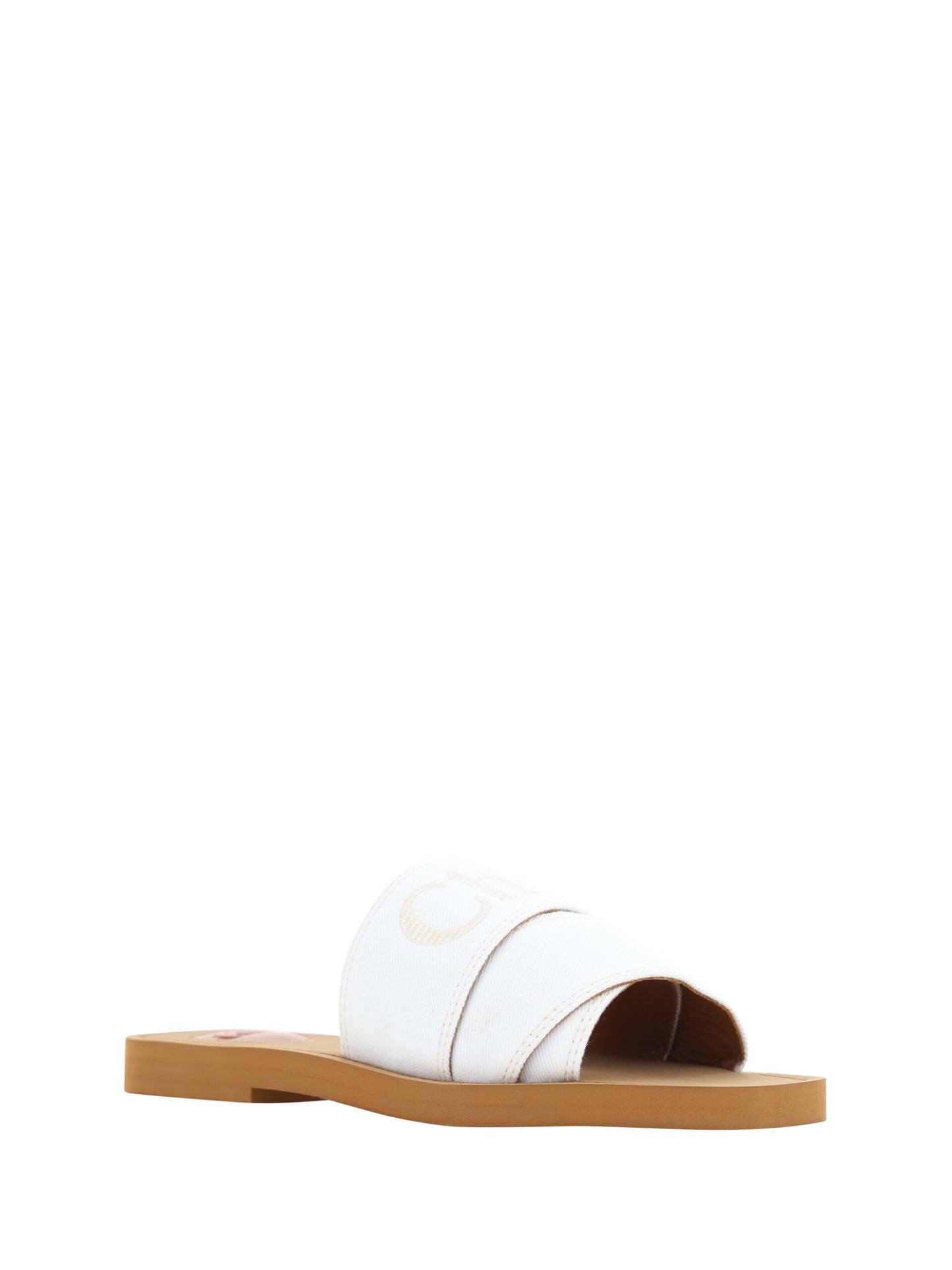 Chloé Elegant White Cotton Slide Sandals Chloé