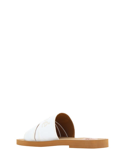 Chloé Elegant White Cotton Slide Sandals Chloé