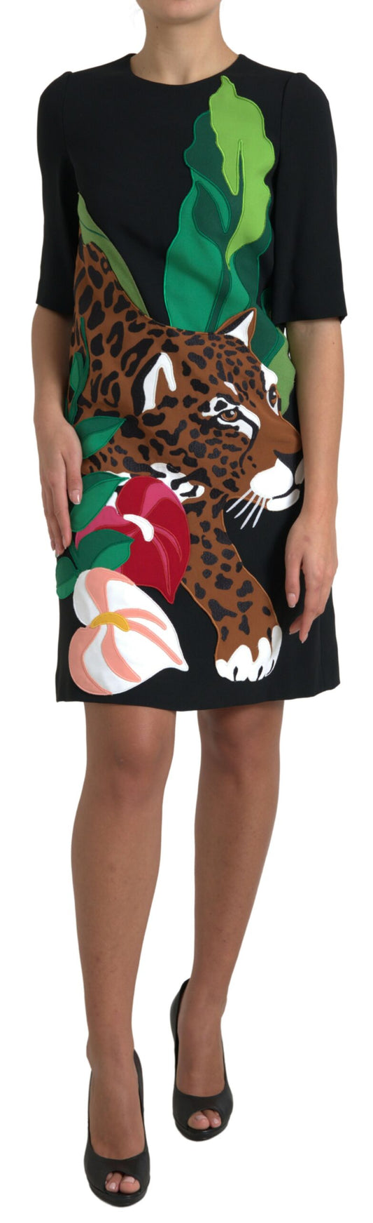 Dolce & Gabbana Elegant Jungle Motif Sheath Dress Dolce & Gabbana