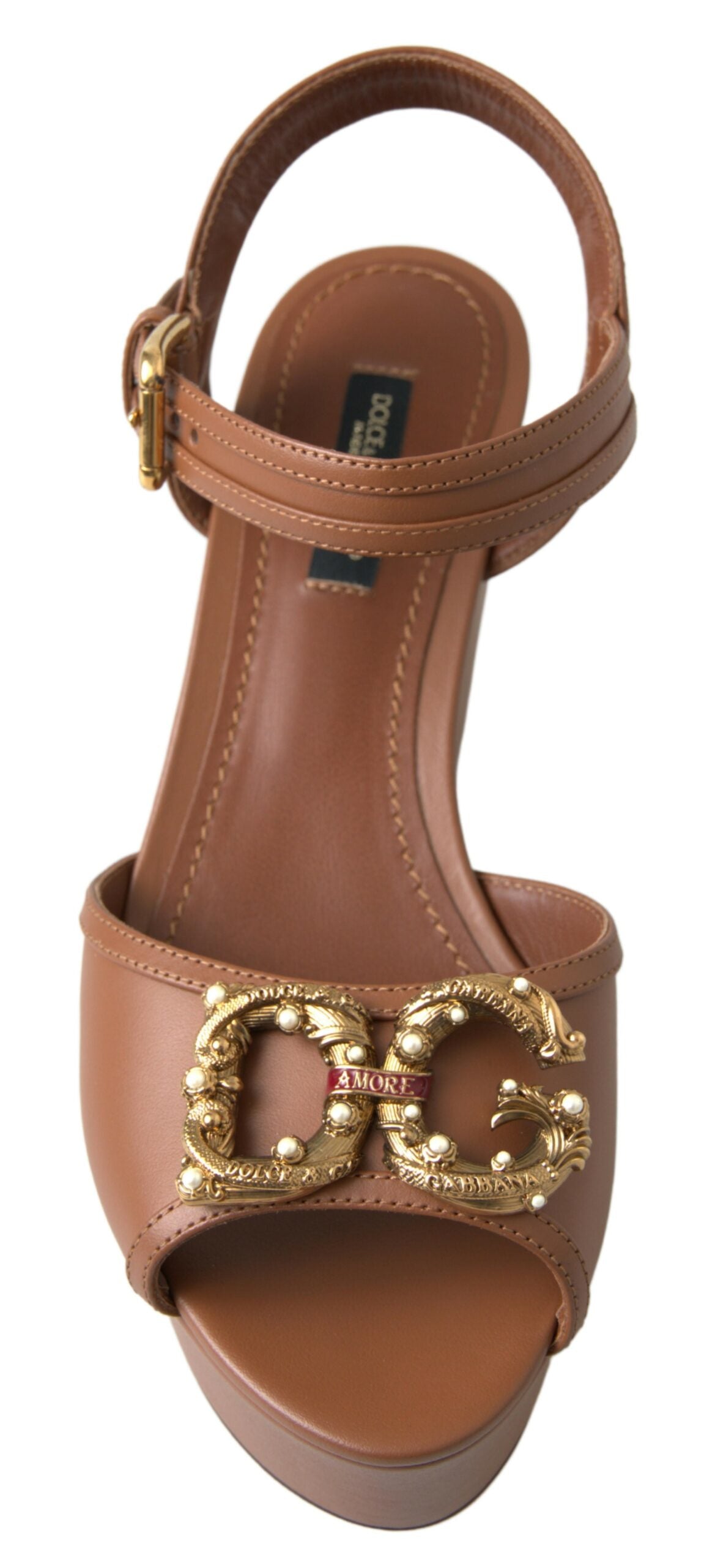 Dolce & Gabbana Chic Brown Leather Ankle Strap Wedges Dolce & Gabbana