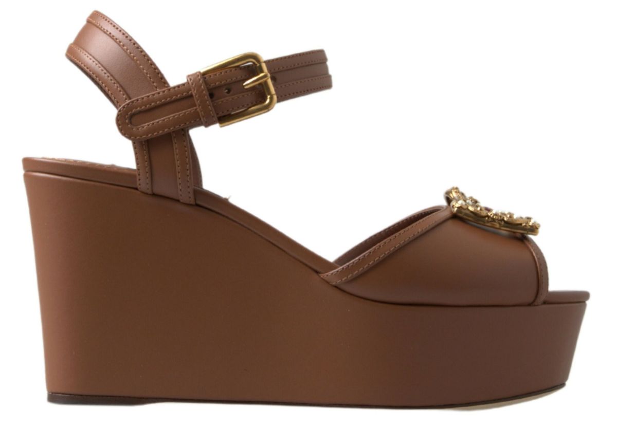 Dolce & Gabbana Chic Brown Leather Ankle Strap Wedges Dolce & Gabbana