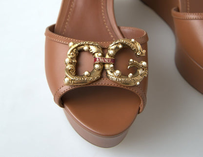 Dolce & Gabbana Chic Brown Leather Ankle Strap Wedges Dolce & Gabbana