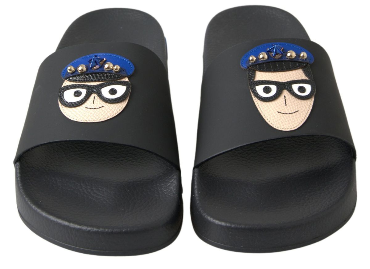 Dolce & Gabbana Elegant Black Leather Slide Sandals Dolce & Gabbana